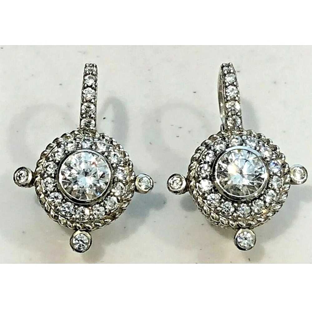 Judith Ripka Diamonique Leaver Back Drop Earrings in Sterling Silver
